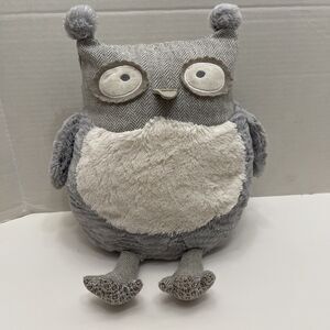 12” Pier One Imports Roxie Owl Decorative Pillow Plush Grey White Stuffed Animal
